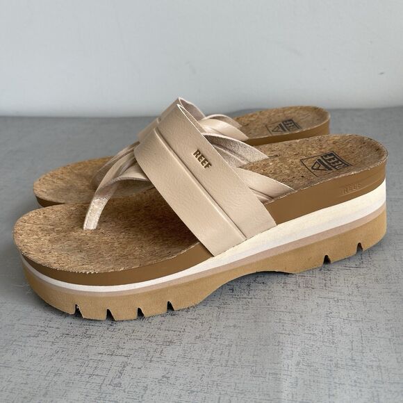Reef Womens Vista Higher Savanah Thong Platform Sandal Size 8 Seashell Beige - Picture 1 of 13